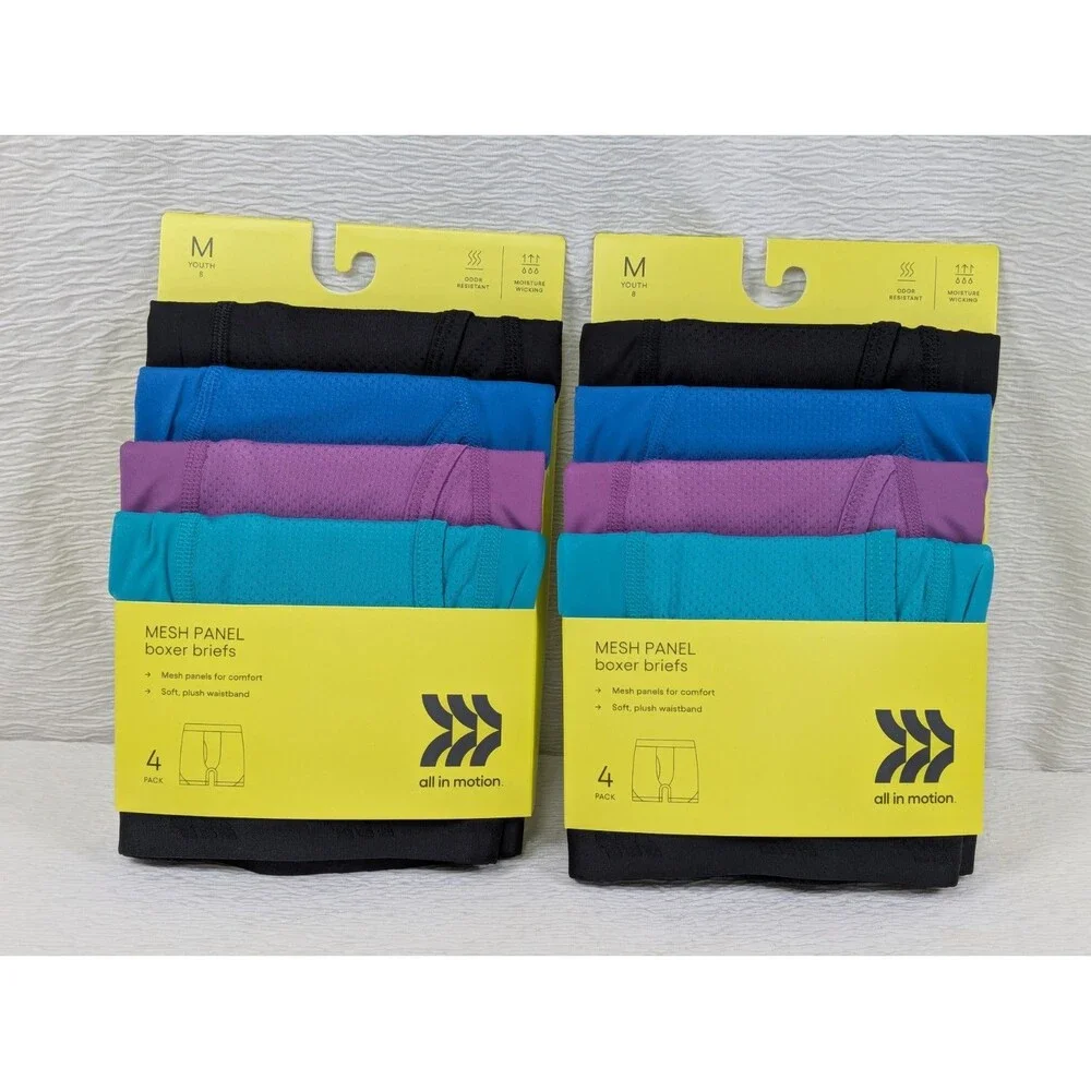 All In Motion Boys - Mesh Panel 4pk Boxer Briefs Youth Size M (8) - 2 Pack